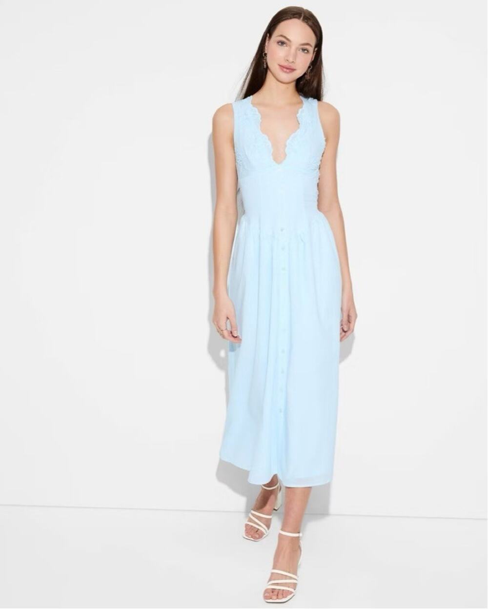 Women's Lace Maxi Sundress - Wild Fable™ Light Blue S: Cotton Voile, Adjustable